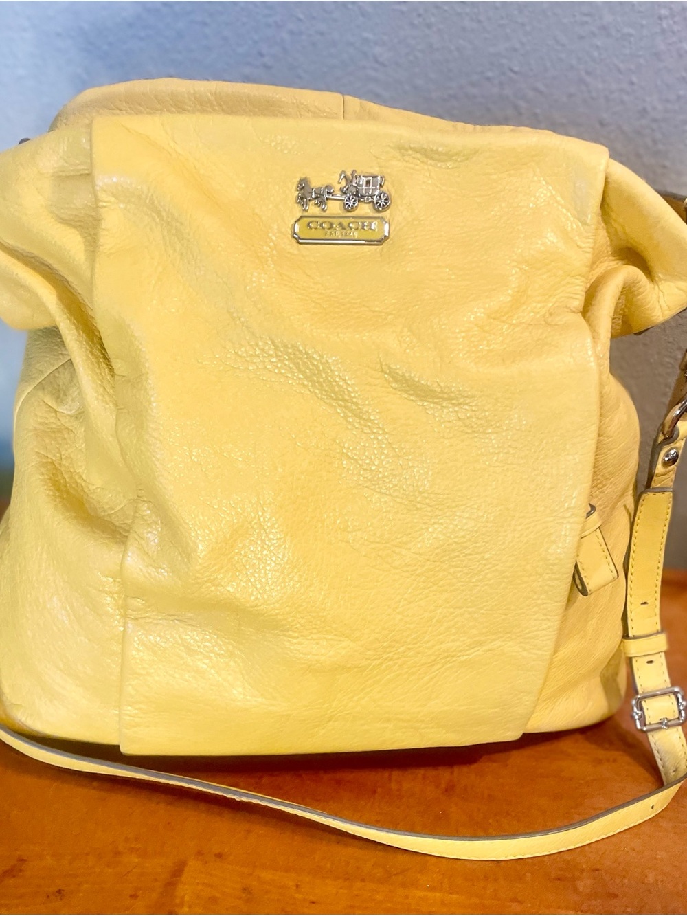 Coach Madison Isabelle Butter Yellow Pebbled Leather Hobo Crossbody Bag #21224
